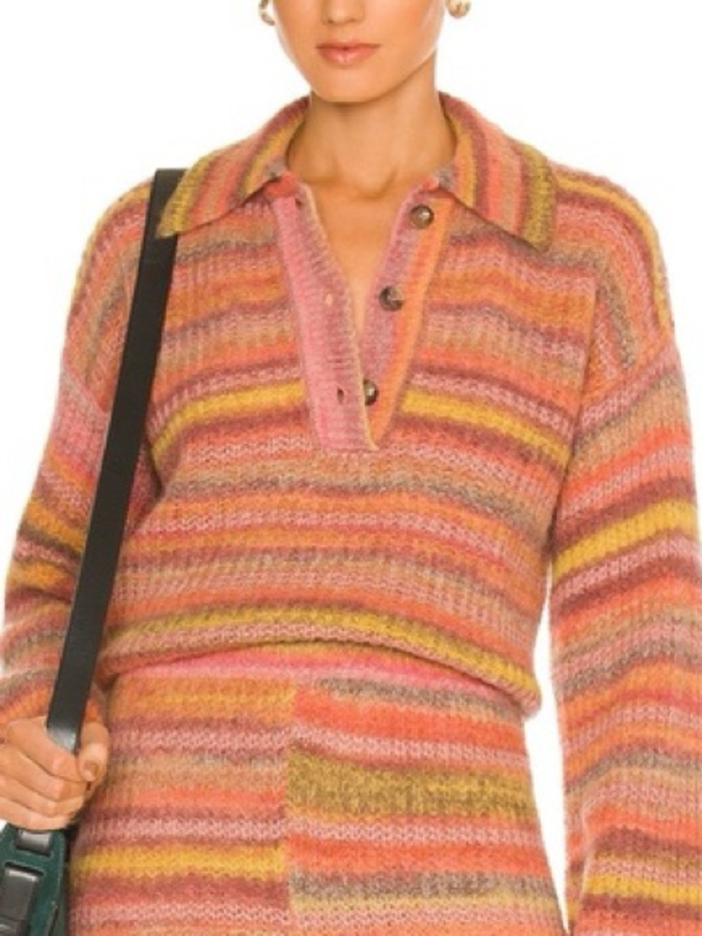 Something Navy Polo Sweater Pink Brown Striped Knit Wool Alpaca Mohair size M
